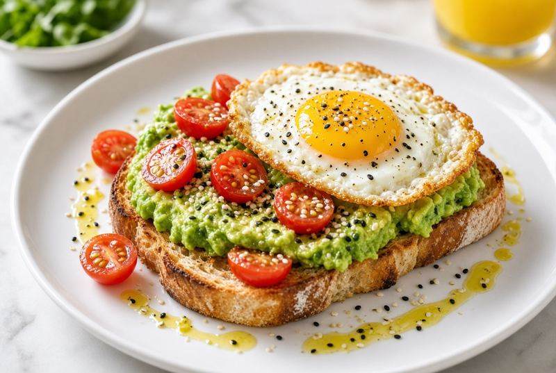 Desayuno: tosta Aguacate, huevo y tomate